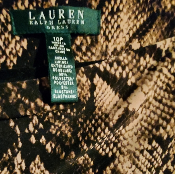 Lauren Ralph Lauren NEW Snake Pattern Brown Ruched Stretch Long Sleeve Dress 10P - Picture 4 of 5